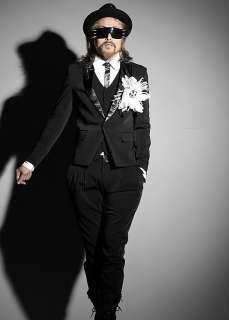 Satin Lapel Collar UK Style Mens One Button Black Suits  