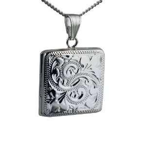 British Jewellery Workshops Silver 22mm engraved flat square Locket 