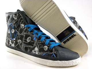 New Diesel Yore High Top Blue/Gray Pattern Casual Sneaker Fashion Men 