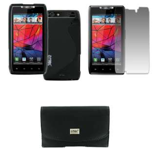 Black Phased Poly Skin Case Cover+Screen Protector+Pouch for Motorola 