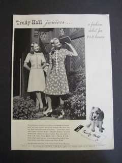 1941 Vintage TRUDY HALL Fashion Cocker Spaniel Print Ad  