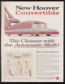 1957 streamlined pink Hoover vacuum cleaner print ad  
