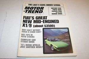 APR 1973 MOTOR TREND car magazine (UNREAD) FIAT X1/9  