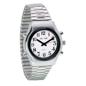   Chrome Talking Watch White Face Expansion Band