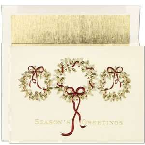 Three Gold Wreaths Boxed Christmas Cards and Envelopes   Quantity of 