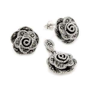  Marcasite Flower Shape Set Jewelry