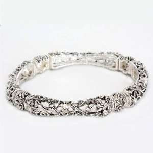   Antique Silver Marcasite Style Stretch Bracelet Fashion Jewelry
