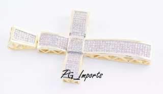 14K YELLOW GOLD PLATED WHITE CUSTOM PAVE CROSS ICED OUT CZ ICY HIP HOP 