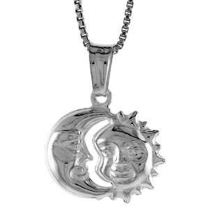  925 Sterling Silver Small Sun and Moon Pendant (NO Chain 