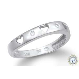    New Solid 14K White Gold Diamond Heart Band Ring Wow Jewelry
