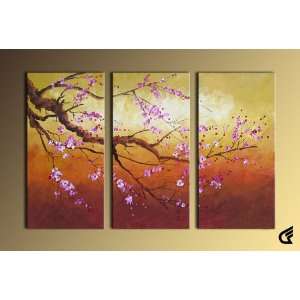  Purple Branch   3 Piece Canvas Oil Painting Framed 