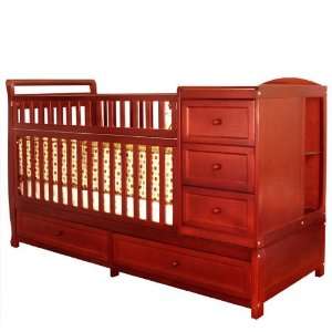 Convertible Baby Crib with Changing Table in Cherry Finish  