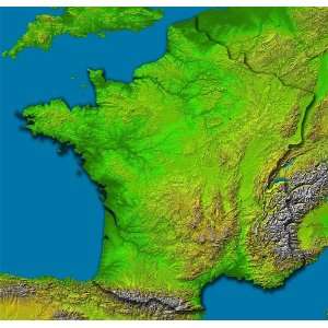  Earth Topographic Satellite Map of France 25 X 24 