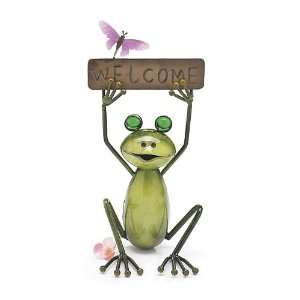   Frog Figurine with Butterfly Holding a Welcome Sign