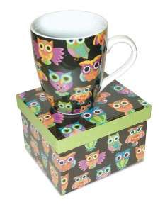 New OWL PATTERN 12 oz Coffee Mug in Matching Gift Box  