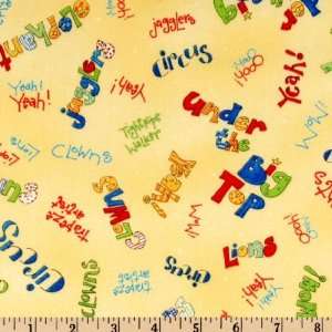  44 Wide Clowning Around Words Yellow Fabric By The Yard 