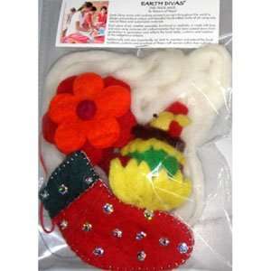   Felt Wool Holiday Ornament Set with 8 Wool Garland (Set of 3) Beauty