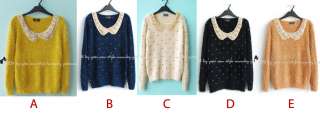Fashion Women Retro Sequins Scoop Neck Sweater Knit Knitted Sweater 
