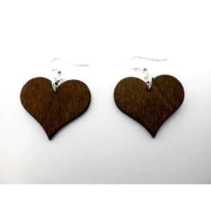  Brown Small Heart Wooden Earrings GTJ Jewelry