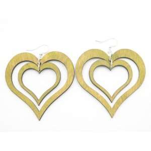  Lemon Yellow Double Heart wooden Earrings GTJ Jewelry