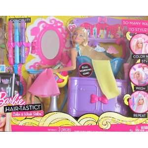Barbie Hair Tastic COLOR & WASH HAIR SALON Playset w BARBIE DOLL 