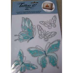   Tattoo It ER13885 Silver And Blue Butterfly Stickers 
