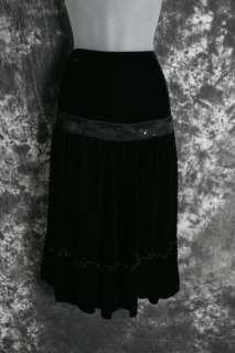 Long Black Ruffled Velvet Witchy Goth Skirt 20W 1X  