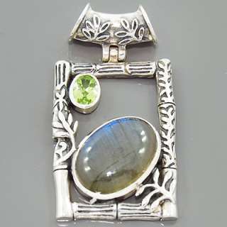 Blue Labradorite Peridot Gemstone 925 Sterling Silver Pendant Jewelry 