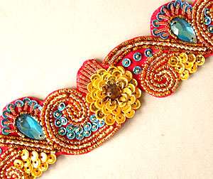 Colorful, Hand Beaded Trim with Sequins, Gems & Bullion  