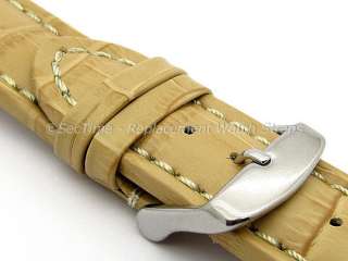 Leather Watch Strap CROCO Extra Long Cream/White 24mm  