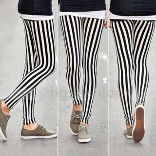 Chic Black&White Vertical Stripe Zebra Leggings Skinny Tights Legwear 