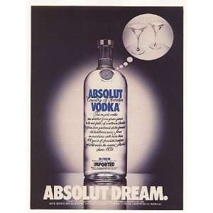  1987 Absolut Dream Vodka Bottle Glasses Print Ad