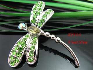 Charm Green Dragonfly Rhinestone Crystal Brooch QX0044  