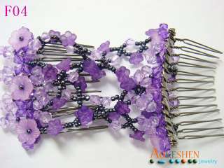 1pcs Lilac Easy Stretch Flower Double Beads Hair Comb Magic Clip 