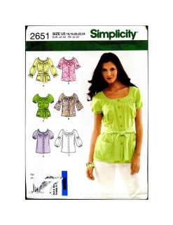 2651 Simplicity Pattern Misses Summer Blouse  