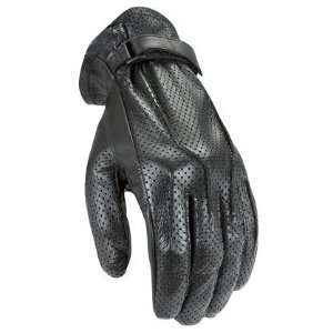  Powertrip Ladies Jet Black Leather Motorcycle Gloves Perf 