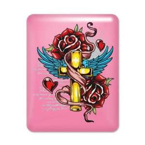   iPad Case Hot Pink Roses Cross Hearts And Angel Wings 