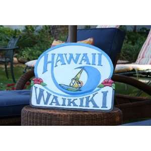  Wooden Windsurf Sign Waikiki, Hawaii 24 inch   Surf 