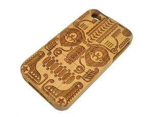 Unique Design Real Carved Natural Wood Wooden Case Cover for iPhone 4 