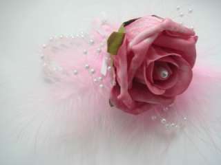 WRIST CORSAGE, BRIDESMAIDS/PROMS ROSE,FEATHERS & PEARLS  