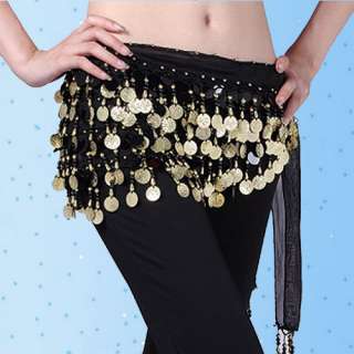   Costume Skirt Hip Scarf Wrap Belt Black with gold coins New  