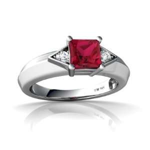  14K White Gold Square Created Ruby Ring Size 6.5 Jewelry