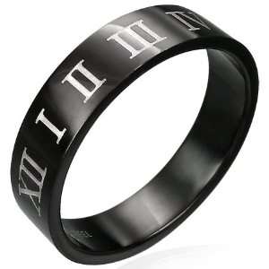 Roman Numerals Black Stainless Steel Ring   7