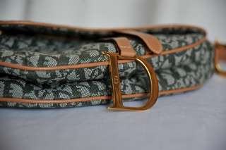 CHRISTIAN DIOR Jean Canvas Denim+Leather Logo SADDLE BAG Charm Handbag 