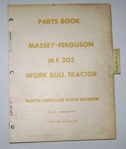 Massey Ferguson MF 303 Tractor Parts Catalog book 1958  