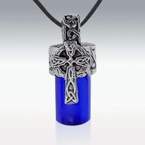 Celtic Cross Cobalt Glass Cremation Jewelry   Engravable   Free 