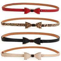 Women Black Faux Leather Bow Low Waist Thin Skinny Belt HY1301BK 