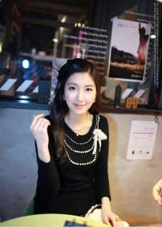 yrfashion Korean Women Fashion Cute Pearl Necklace Cotton Black Round 