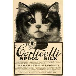 1901 Ad Corticelli Silk Mills Spool Thread Cat Awards   Original Print 