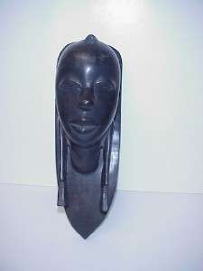 OLD TEAK WOOD AFRICAN CARVED FIGURAL HEAD WALL PLAQUE  